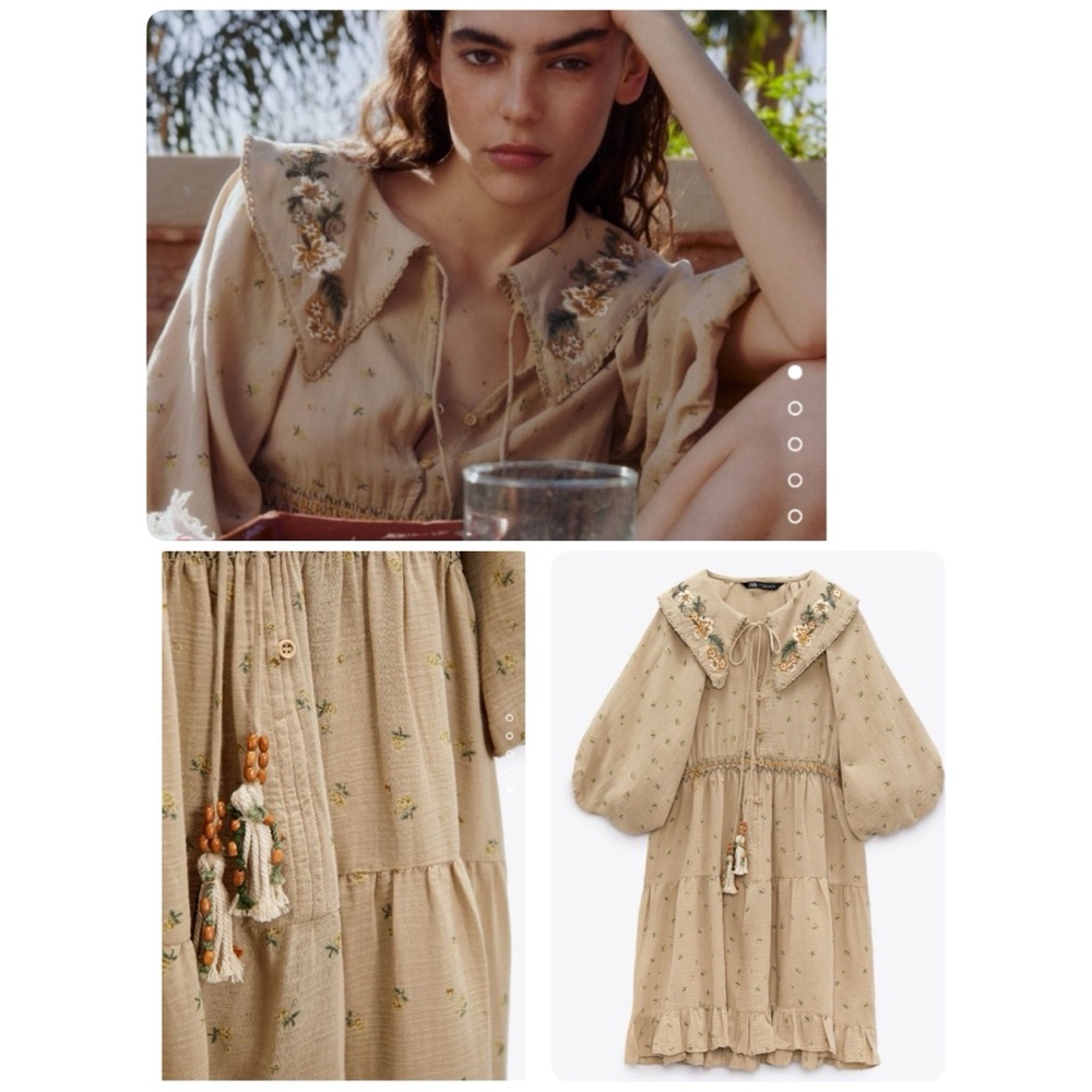 ZARA PETER PAN COLLAR EMBROIDERED MINI DRESS size L